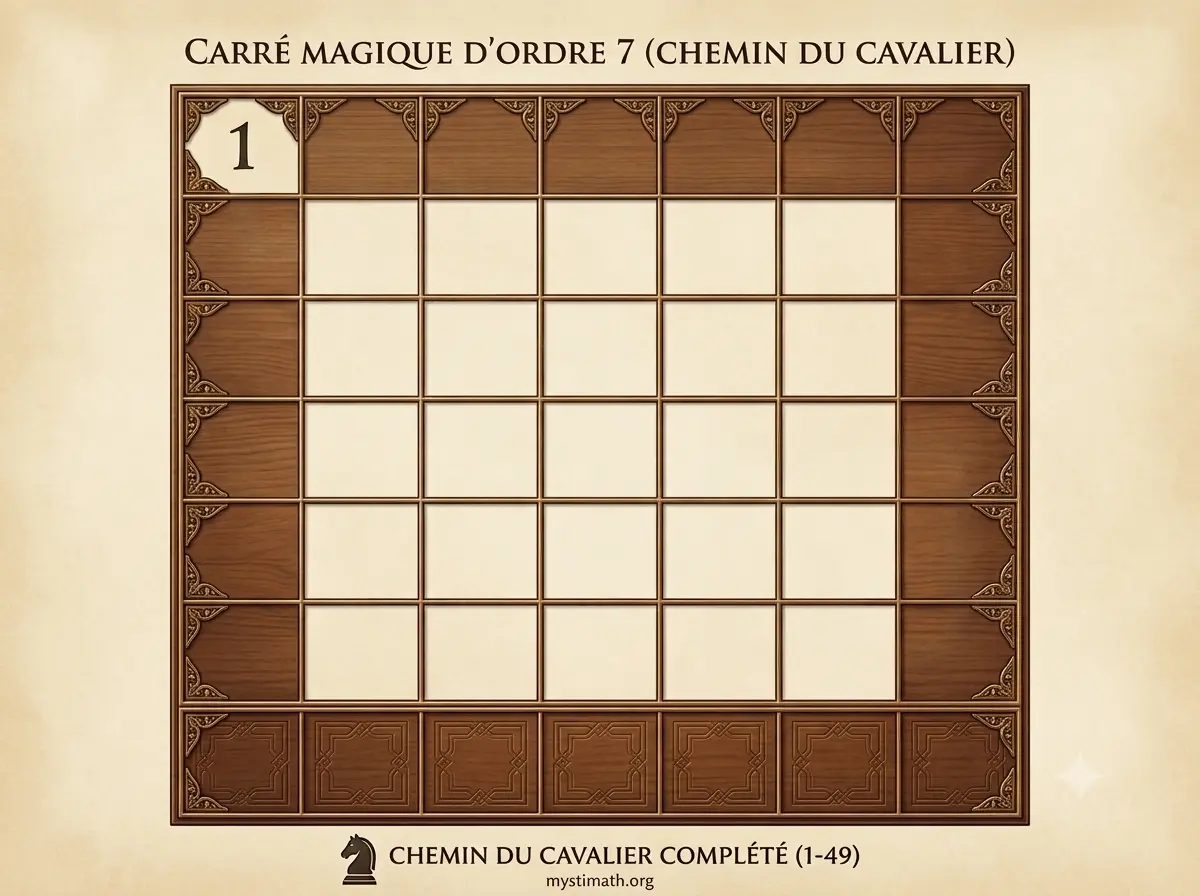 Carré magique d’ordre 7 construit par la méthode du cavalier