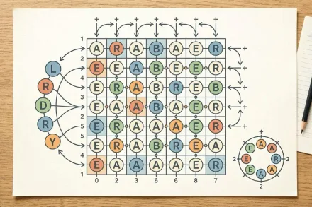 Miniature d’un carré latin construit par permutations circulaires.