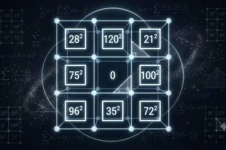Grille semi-magique 3x3 avec centre zéro et carrés parfaits autour.