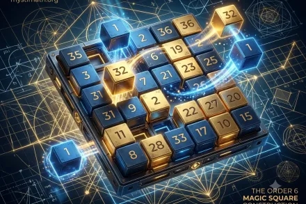 Puzzle 3D d'ordre 6 avec blocs échangés et faisceaux lumineux.